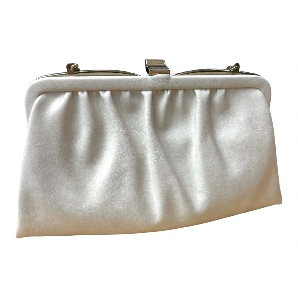 Vintage Beige Ande Handbag, Clutch Handbag w Chain, Vintage Fashion Style